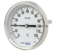 0 to +120°C Stainless Steel Bimetallic Thermometer 63mm Cabinet 63mm Stem Rear