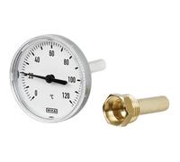0 to +60°C Aluminum Bimetallic Thermometer 63mm Cabinet 100mm Stem with Thermowell