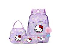 (003) 3Pcs Hello Kitty Fish Scale Kids Backpacks With Mermaid Pendant Lunch School Bag Children Schoolbag For Girls Sets