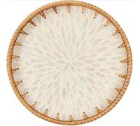 004,Round Rattan Tray, Coffee Bread Fruit Home Kitchen Dining Table | Natural Wicker Woven Storage Display, Can Be Placed in The Safe, Fruit, Beverage, Breakfast, Tea, Candle (Leaves)