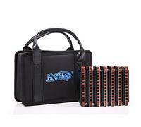 008K10 Hole Blues Harmonica 7 Key /12 Key Harp Set Suitable for Beginners Professional Players Blue & Black with Storage Case (Black 7Keys(A B C D E F G))