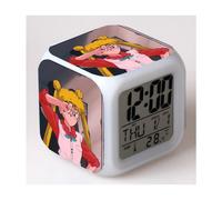 (01, 3-battery model) Sailor Moon Color Changing Seven-Color Alarm Clock Square Clock Creative Alarm Clock