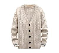 01 Beige Mens Knitted Sweatshirts Men Casual Solid Button Closure Knit Cardigan Turndown Long Sleeve Sweater Jacket Long Sleeve Cardigan Sweater Tops Work Jumper