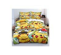 (#01, Double 200cm×200cm) Pokemon Pikaqhu 3D Quilt Duvet Cover Bedding Set Single/Double + Pillowcase SETS