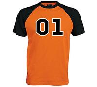01 General Lee Unisex Baseball T Shirt, Orange/Black, XXL