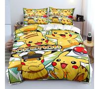 (#01, King 240cmx220cm) Pokemon Pikaqhu 3D Quilt Duvet Cover Bedding Set Single/Double + Pillowcase SETS