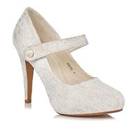 0153 Women's Ivory Lace Embellished High Heel Mary Jane Bridal Wedding Court Shoes 3-8 (Ivory, Numeric_5)