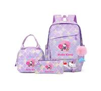 (019) 3Pcs Hello Kitty Fish Scale Kids Backpacks With Mermaid Pendant Lunch School Bag Children Schoolbag For Girls Sets