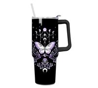 01coin 40 oz Gothic Tumbler with Handle and Straw Travel Mug Water Bottle, Stainless Steel Insulated Coffee Cup with Lid and Straw, Birthday Gifts