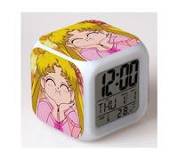 (02, 3-battery model) Sailor Moon Color Changing Seven-Color Alarm Clock Square Clock Creative Alarm Clock