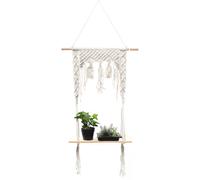 (03) 2 Layers Wooden Wall Hanging Tassel Floating Shelf Bohemian Handmade Macrame Hanging Planter Basket Plant Hanger Pot Home Decor
