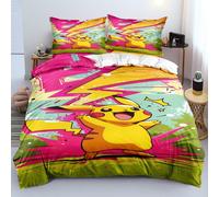(#03, Double 200cm×200cm) Pokemon Pikaqhu 3D Quilt Duvet Cover Bedding Set Single/Double + Pillowcase SETS