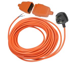 04-SGX-531: 12m 2-Core Mains Power Cable with Plug & Connector for Lawnmowers, Trimmers & Hedge Trimmers - 13A, 250V