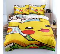 (#04, Single 135cm×200cm) Pokemon Pikaqhu 3D Quilt Duvet Cover Bedding Set Single/Double + Pillowcase SETS