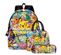 (09, 3PCS) Pokémon Pikachu Backpack Lunch Bag Pencil Case Set Kids Gift