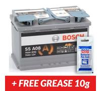 096 Car Battery AGM Bosch S5A08 12V 70Ah 760A + Free Clamp Grease 10g