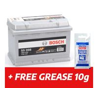 096 Car Battery Bosch S5008 12V 77Ah 780CCA + Free Clamp Grease