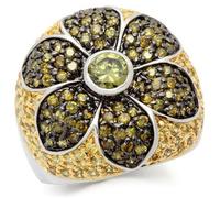 0W154 - Rhodium+Gold+ Ruthenium Brass Ring with AAA Grade CZ in Multi Color, Metal, No Gemstone