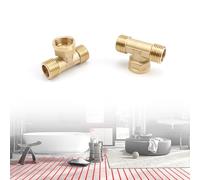 0XBIT 1/2 Inch T Piece, 2 Pieces T Junction Pipe, T-Piece Water Connection, 1/2 Inch 3 Way Brass, Accessory T-Piece 1/2 Inch, Suitable for Hot and Cold Water Pipes, Bathrooms, Air Conditioners