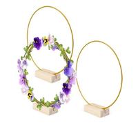 0XBIT Metal Ring with Wooden Stands, 3 Pieces Metal Rings for Crafts, 20 cm Gold Decorative Rings with Base, Suitable for Wedding Table Decorations, Christmas Decorations and Party Decorations