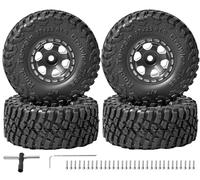1.0 Beadlock Wheel and Tire Set RC Upgrade Part for Traxxas 1/18 TRX4M,Ford Bronco #97054-1 Land Rover Defender 1/24 Axial SCX24 FMS FCX24 RC Crawlers Upgrade.