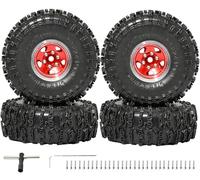 1.0 Beadlock Wheel and Tire Set RC Upgrade Part for Traxxas 1/18 TRX4M Ford Bronco #97054-1 Land Rover Defender 1/24 Axial SCX24 FMS FCX24 RC Crawlers Upgrade(4Pcs)