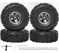1.0” RC Aluminum Beadlock Wheel & Soft Rubber Tyre Set for 1/18 TRX4M 1/24 | Compatible with 1/18 TRX4M 1/24 RC Crawlers car Axial SCX24 FMS FCX24 Gladiator Bronco C10 JLU Deadbolt B17, 4PCS