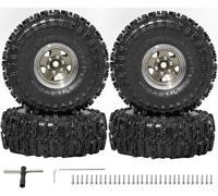 1.0” RC Aluminum Beadlock Wheel & Soft Rubber Tyre Set for 1/18 TRX4M 1/24 | Compatible with 1/18 TRX4M 1/24 RC Crawlers car Axial SCX24 FMS FCX24 Gladiator Bronco C10 JLU Deadbolt B17, 4PCS