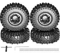1.0” RC Aluminum Beadlock Wheel & Soft Rubber Tyre Set for 1/18 TRX4M 1/24 | Compatible with 1/18 TRX4M 1/24 RC Crawlers car Axial SCX24 FMS FCX24 Gladiator Bronco C10 JLU Deadbolt B17, 4PCS