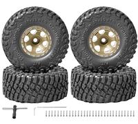 1.0” RC Aluminum Beadlock Wheel & Soft Rubber Tyre Set for 1/18 TRX4M 1/24 | Compatible with 1/18 TRX4M 1/24 RC Crawlers car Axial SCX24 FMS FCX24 Gladiator Bronco C10 JLU Deadbolt B17, 4PCS