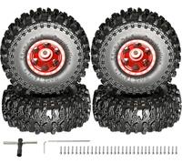 1.0” RC Aluminum Beadlock Wheel & Soft Rubber Tyre Set for 1/18 TRX4M 1/24 | Compatible with 1/18 TRX4M 1/24 RC Crawlers car Axial SCX24 FMS FCX24 Gladiator Bronco C10 JLU Deadbolt B17, 4PCS