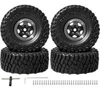 1.0” RC Aluminum Beadlock Wheel & Soft Rubber Tyre Set for 1/18 TRX4M 1/24 | Compatible with 1/18 TRX4M 1/24 RC Crawlers car Axial SCX24 FMS FCX24 Gladiator Bronco C10 JLU Deadbolt B17, 4PCS