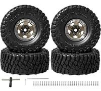 1.0” RC Aluminum Beadlock Wheel & Soft Rubber Tyre Set for 1/18 TRX4M 1/24 | Compatible with 1/18 TRX4M 1/24 RC Crawlers car Axial SCX24 FMS FCX24 Gladiator Bronco C10 JLU Deadbolt B17, 4PCS