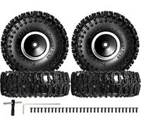 1.0 Wheel Tires 4Pcs/Set, Aggressive Rock Terrain Tire and Aluminum Alloy Wheels for 1/18 Traxxas TRX4M, Ford Bronco Defender, 1/24 Axial SCX24 FMS FCX24 RC Crawlers, RC Model Upgrade Off-Road