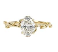 1.00 Carat Oval Lab Solitaire Ring | 925 Sterling Silver | Gold Leaf Inspired Engagement Ring | Size 3 1/4 | Elegant Minimal Design | Timeless Jewelry