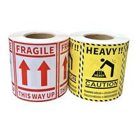 1,000 Parcel Warning Labels, 500 of Each Style On Roll, 80mm X 60mm, Fragile This Way Up, Caution Heavy, Strong Adhesive Stickers