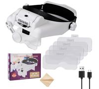 1.0X 1.5X 2.0X 2.5X 3.5X 8X lighted head mount jewelers magnifier headband jewelry making loupe headset reading close work crafts sewing magnifying glasses -LED light interchangeable Lens