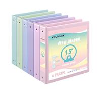 1-1/2'' 2-Inch 3-Ring Binder with Pockets, Premium View Binders with Three Ring Binders Holds up to 200/325/450 Sheets US Letter Size, Bulk Pack of 6 (1.5-inch Pastel 6 Colors)