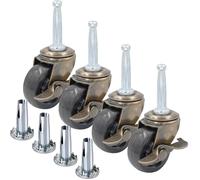1-1/2 Inch Antique Brass Caster Wheels with Brake, Rubber Casters 5/16 Inch x 1-1/2 Inch (8 x 38mm) Stem Sockets Caster for Sofa, Chair, Cabinet, Dresser Vintage Furniture Set of 4