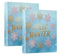 1-1/2 Inch Binder Hello Winter Gold Turquoise Snowflake 3 Ringing Binder with Pockets 1 Pack School Binders 200 Sheets