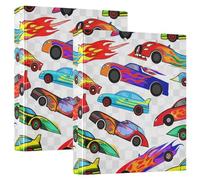 1-1/2 Inch Binders 3 Ring 2 Pack, Colorful Cartoon Race Car Three Ring Binder Decorative with 3 Interior Pockets, Notebook Binder for School Office Home