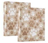 1-1/2 Inch Binders 3 Ring 2 Pack, Dog Paw Prints Brown White Three Ring Binder Decorative Holds 200 Sheets, Versatile Binders for School Supplies