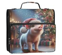 1 1/2 Inch Binders 3 Ring Christmas Cute Pig Print Binder Zipper Organizer Binders with Strap Middle School Bag Durable Portfolio Hold 500 Sheets Holder
