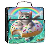 1 1/2 Inch Binders 3 Ring Cute Cat Donut Kitten Binder Zipper Organizer Keeper Binder Bag with Strap for School Basic Storage Portfolio Case with Handle