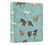 1-1/2 Inch Binders 3 Ring, Cute Horse Teal Decorative Cute Binder Holds 200 Sheets, D Ring Binders for School Office Home, 1 Pack