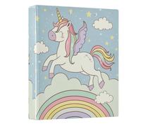 1-1/2 Inch Binders 3 Ring, Cute Unicorn Rainbow Cloud Decorative Cute Binder with Anti-Slip Clip, Basic Binder Notebook for School Office Home, 1 Pack