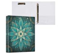 1-1/2 Inch Binders 3 Ring, Teal Mandala Flowers Decorative Cute Binder Holds 200 Sheets, Notebook Binder for School Office Supplies, 1 Pack