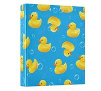 1-1/2 Inch Binders 3 Ring, Yellow Ducks Blue Decorative Three Ring Binder with Anti-Slip Clip, D Ring Binders for School Office Home, 1 Pack