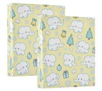 1-1/2 Inch Binders Cute Elephants Yellow Snowflake Christmas Three-Ringing Binders with Clipboard 1 Pack for Letter Size (11" X 8.5") 200 Sheets