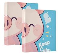 1-1/2 Inch Notebook Binders 3-Rings Stay Calm Cute Pig Cartoon with Clipboard 2 Pack Assorted Binders 200 Sheets